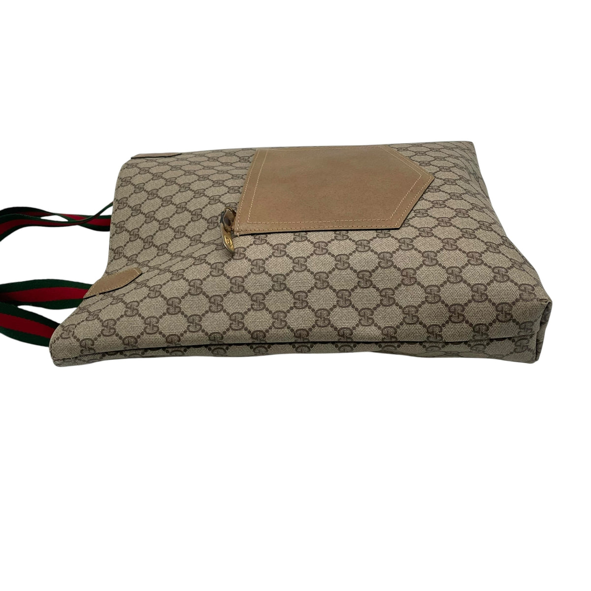 オールドグッチ グッチ GUCCI GGスプリーム GGプラス PVC レザー トートバッグ ハンドバッグ シェリーライン 縦型 本革 ベージュ グレージュ ブラウン 茶 ゴールド金具 A4サイズ収納可能 ヴィンテージ ビンテージ 通学 通勤 U15