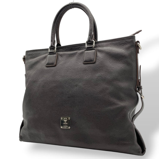 MCM エムシーエム ヴィセトス エンボス レザー 2WAY ビジネスバッグ トートバッグ ブリーフケース ブラウン メンズ レディース U13
