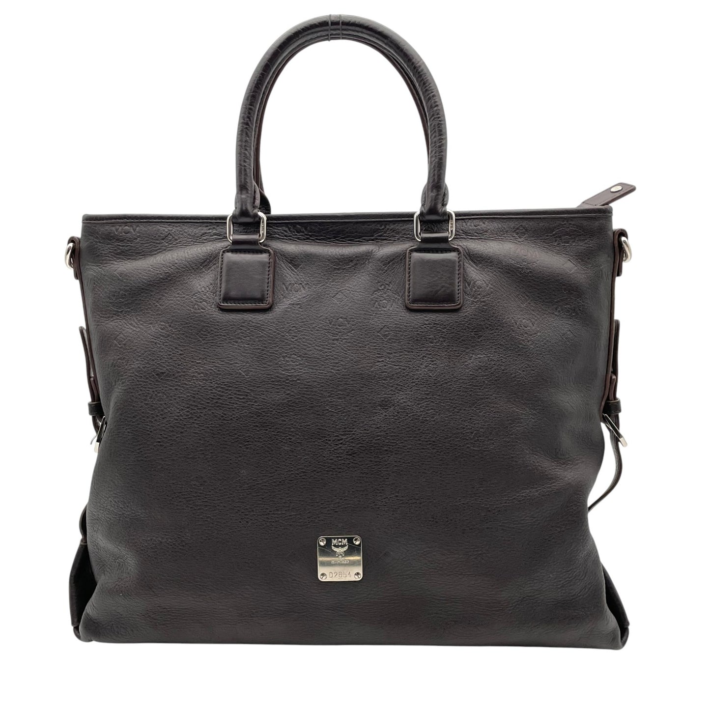 MCM エムシーエム ヴィセトス エンボス レザー 2WAY ビジネスバッグ トートバッグ ブリーフケース ブラウン メンズ レディース U13