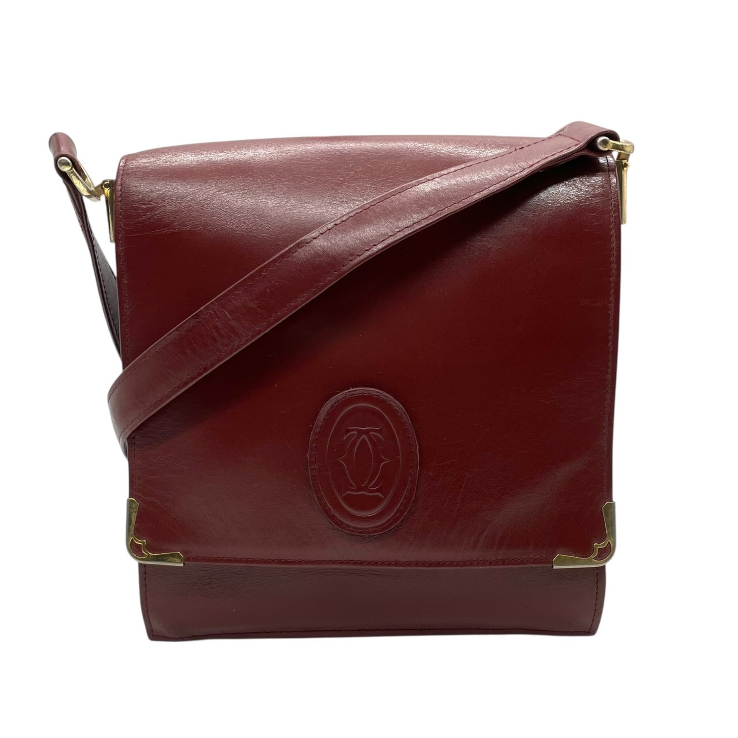 良品 Cartier カルティエ マストライン ショルダーバッグ レザー ボルドー 金具 斜め掛け可 クロスボディ フラップ ビンテージ クラシック エレガント レディース 鞄 バック オールド ロゴ レトロ 上品 高級 本革 D82
