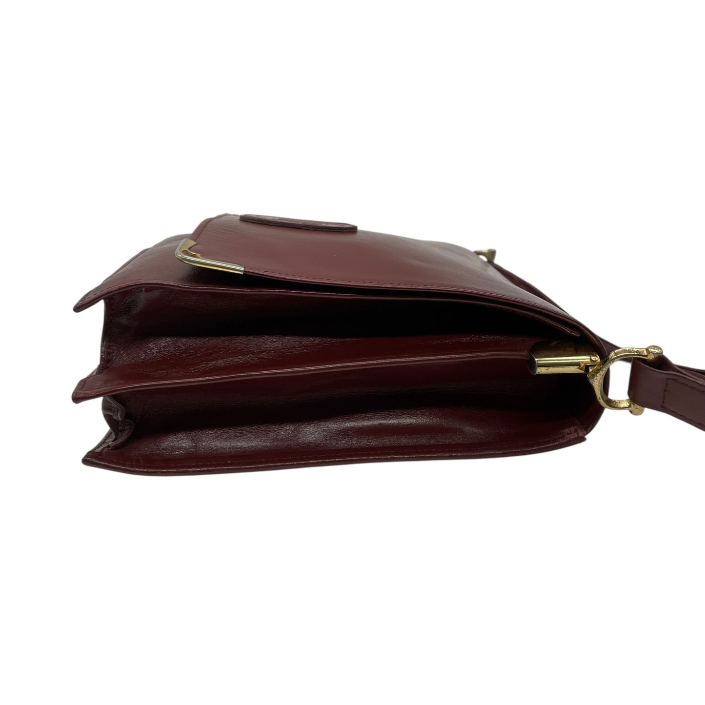 良品 Cartier カルティエ マストライン ショルダーバッグ レザー ボルドー 金具 斜め掛け可 クロスボディ フラップ ビンテージ クラシック エレガント レディース 鞄 バック オールド ロゴ レトロ 上品 高級 本革 D82