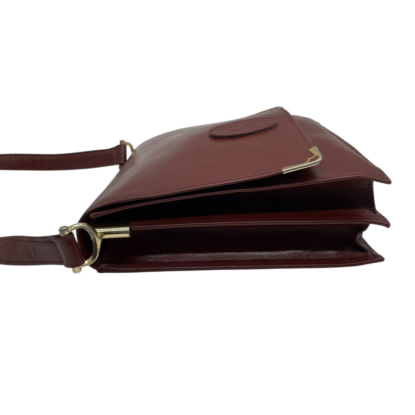 良品 Cartier カルティエ マストライン ショルダーバッグ レザー ボルドー 金具 斜め掛け可 クロスボディ フラップ ビンテージ クラシック エレガント レディース 鞄 バック オールド ロゴ レトロ 上品 高級 本革 D82