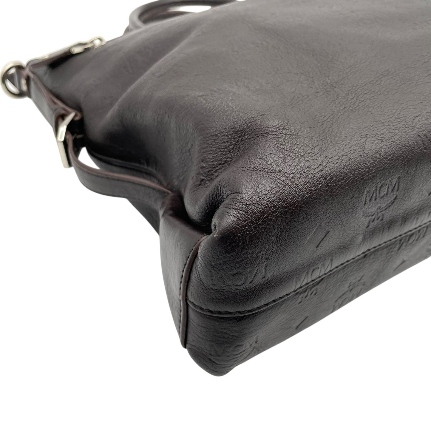 MCM エムシーエム ヴィセトス エンボス レザー 2WAY ビジネスバッグ トートバッグ ブリーフケース ブラウン メンズ レディース U13