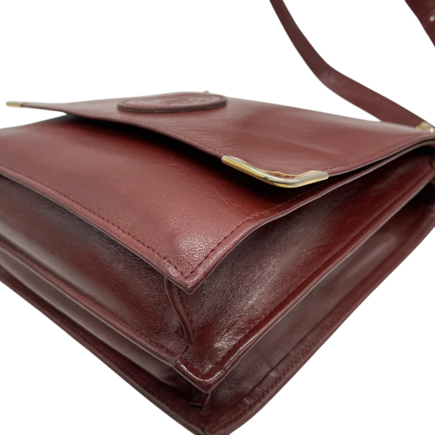 良品 Cartier カルティエ マストライン ショルダーバッグ レザー ボルドー 金具 斜め掛け可 クロスボディ フラップ ビンテージ クラシック エレガント レディース 鞄 バック オールド ロゴ レトロ 上品 高級 本革 D82
