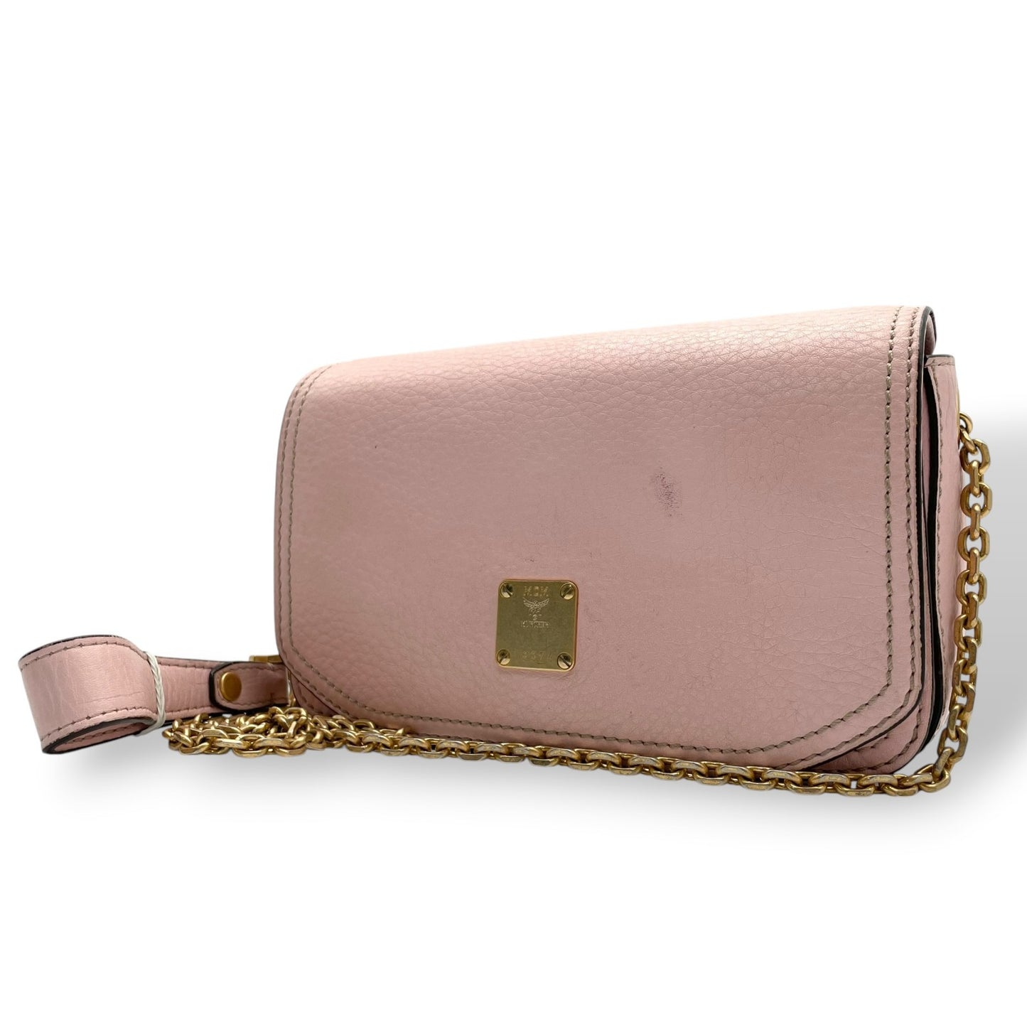 MCM エムシーエム チェーンショルダーバッグ レザー ピンク ゴールド金具 フラップ クロスボディ ポシェット レディース U7