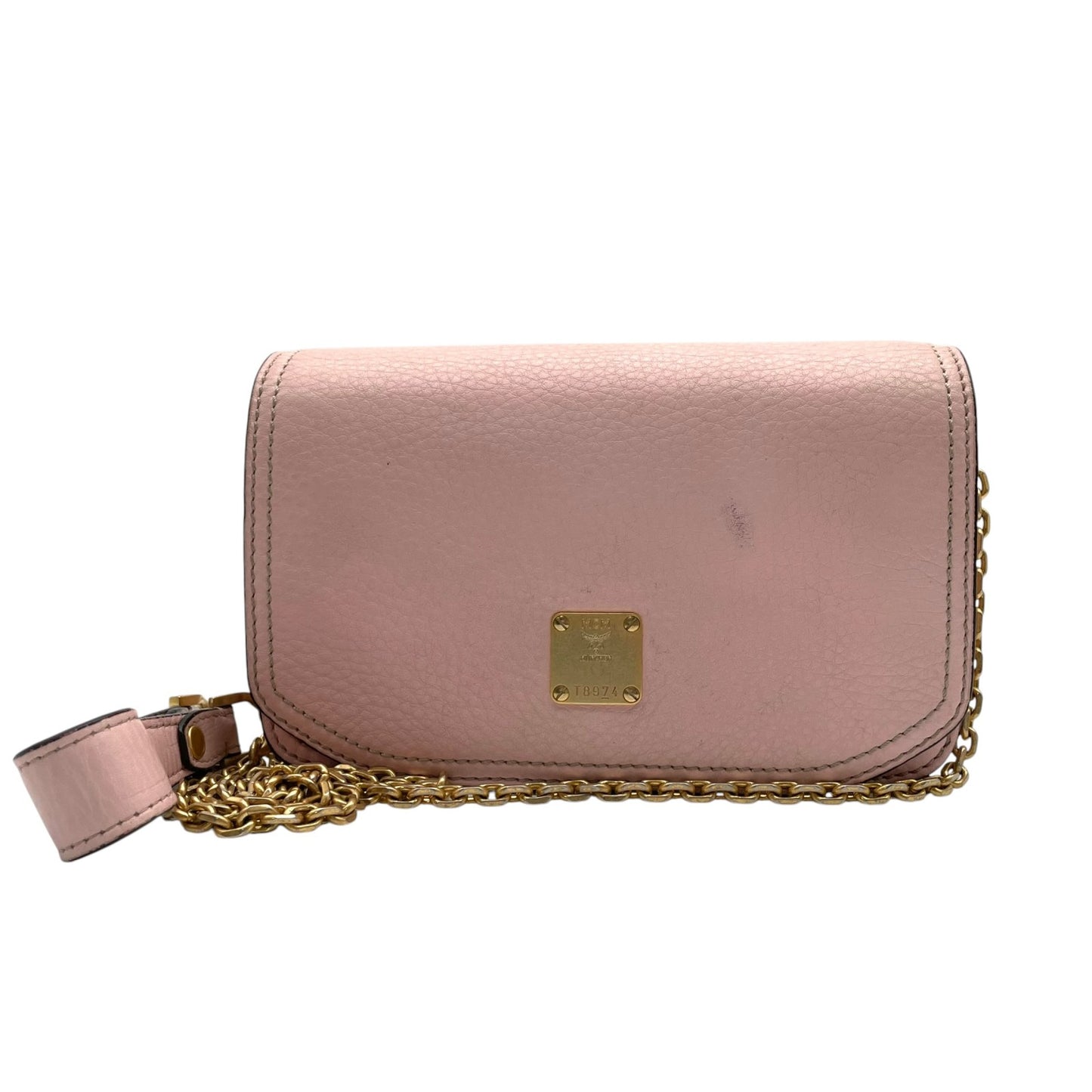MCM エムシーエム チェーンショルダーバッグ レザー ピンク ゴールド金具 フラップ クロスボディ ポシェット レディース U7