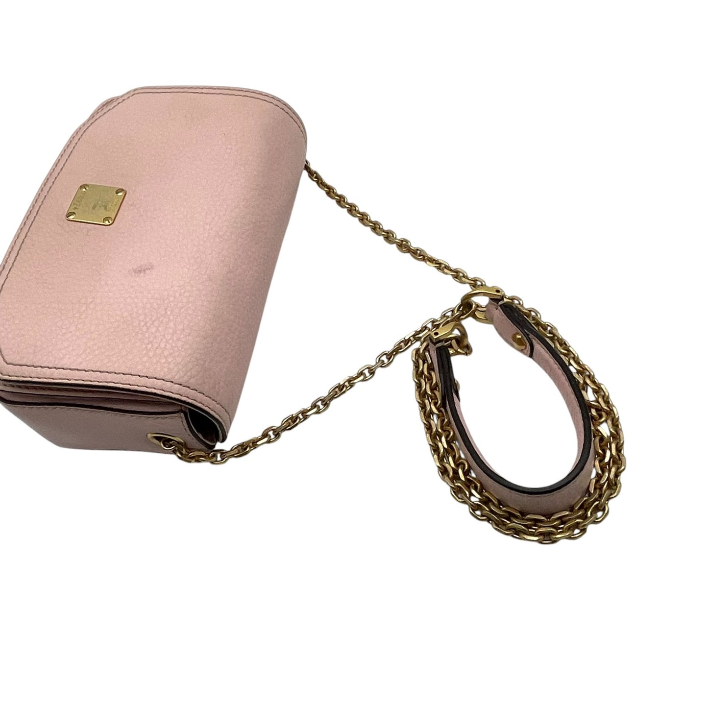 MCM エムシーエム チェーンショルダーバッグ レザー ピンク ゴールド金具 フラップ クロスボディ ポシェット レディース U7