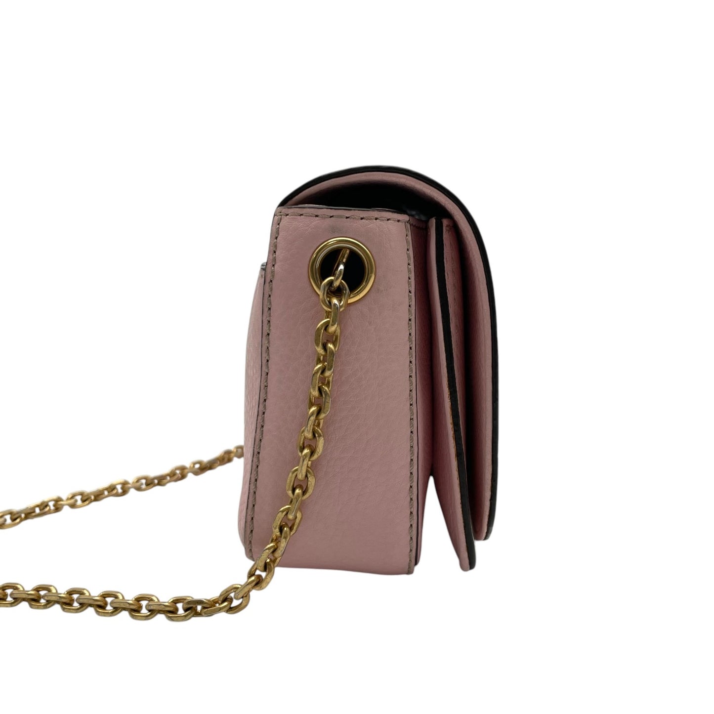 MCM エムシーエム チェーンショルダーバッグ レザー ピンク ゴールド金具 フラップ クロスボディ ポシェット レディース U7