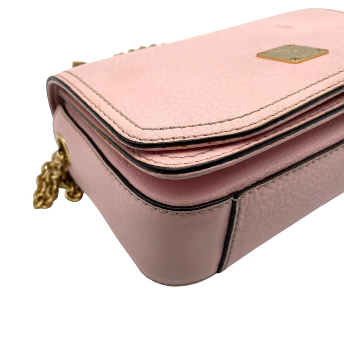 MCM エムシーエム チェーンショルダーバッグ レザー ピンク ゴールド金具 フラップ クロスボディ ポシェット レディース U7