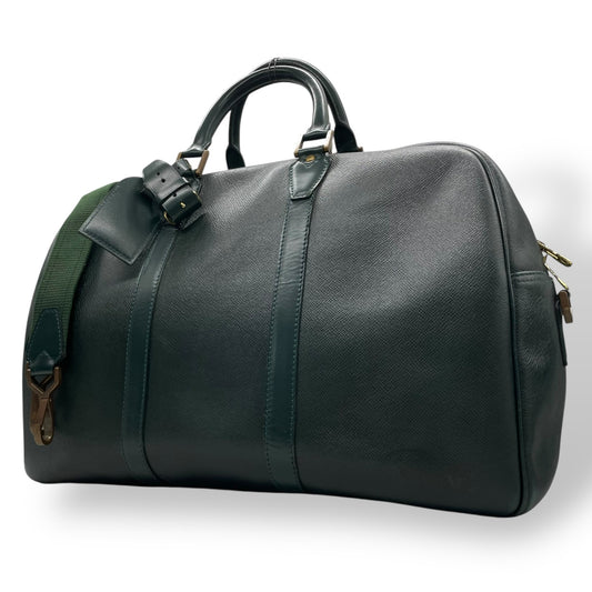 ルイヴィトン LOUIS VUITTON タイガ ケンダル47 2way ボストンバッグ ショルダーバッグ トラベル 旅行 出張 レザー 本革 グリーン 緑 金具 エレガント クラシック ビンテージ 上品 高級 紳士 メンズ カバン 鞄 斜め掛け可 自立可 D