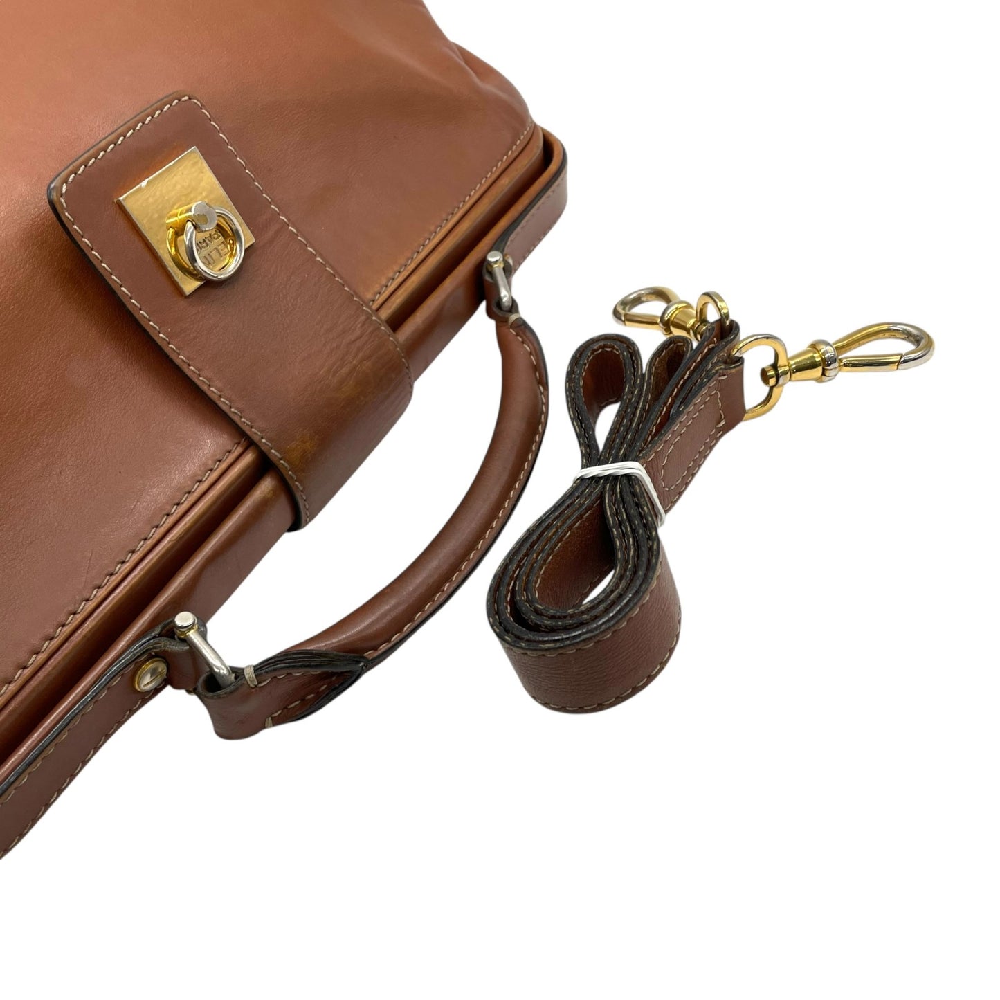 CELINE セリーヌ リング ターンロック 2way ハンドバッグ ショルダーバッグ ブラウン ゴールド金具 ヴィンテージ E2