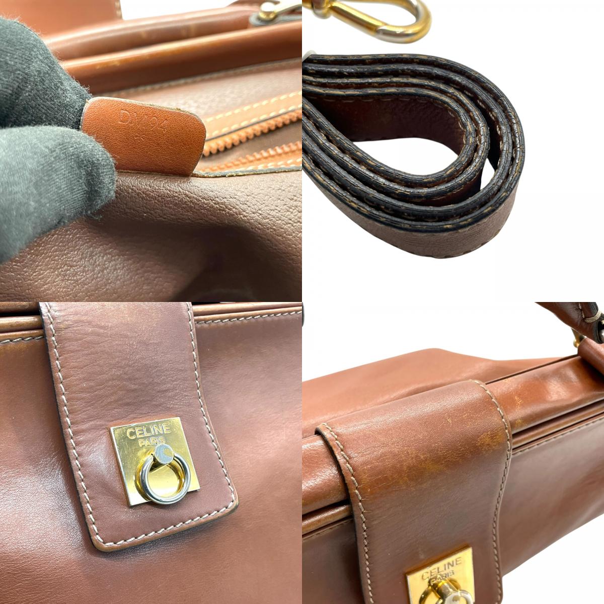 CELINE セリーヌ リング ターンロック 2way ハンドバッグ ショルダーバッグ ブラウン ゴールド金具 ヴィンテージ E2