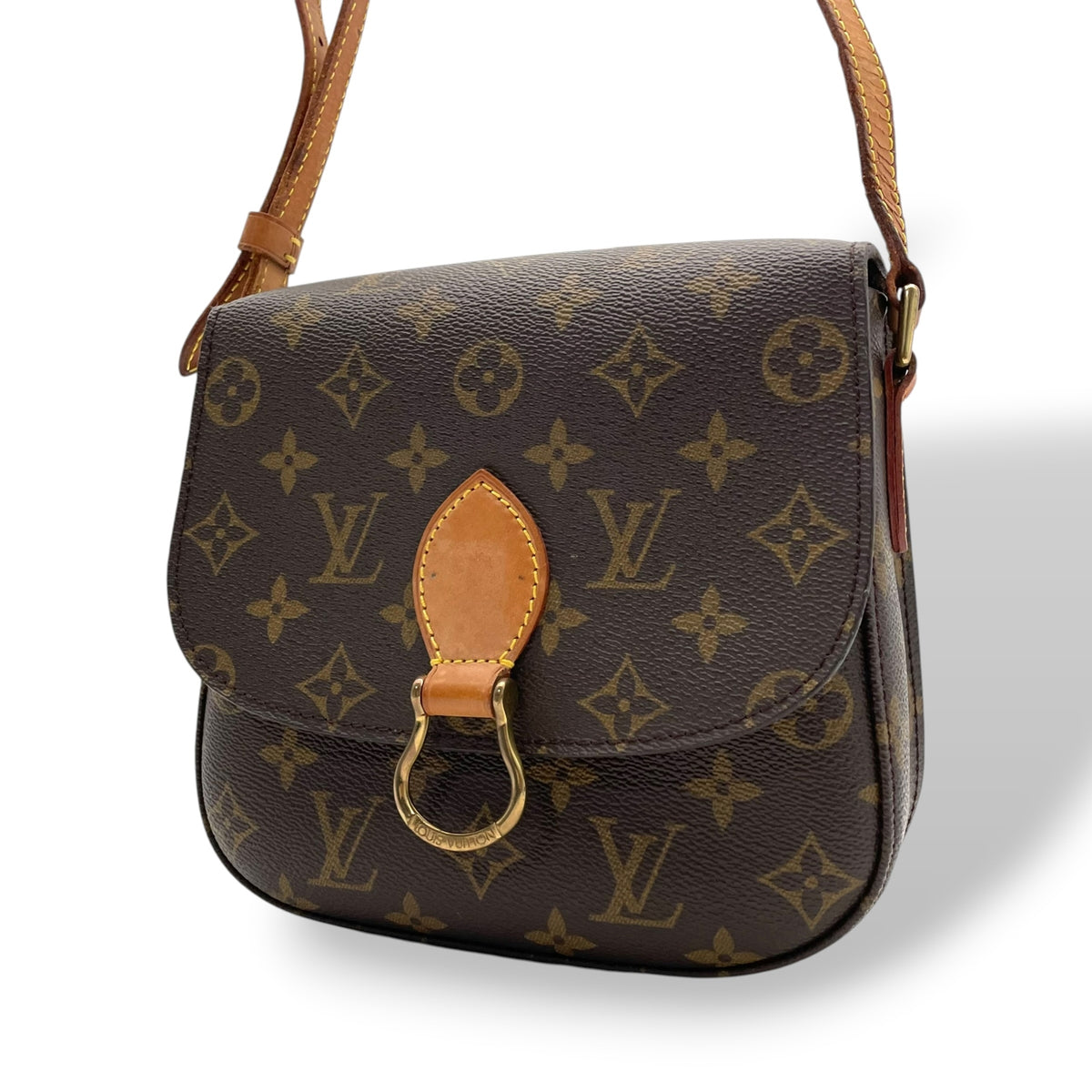ルイヴィトン LOUIS VUITTON サンクルー PM モノグラム ショルダーバッグ 斜め掛け ポシェット フラップ PVC レザー 本革 ブラウン 茶 ゴールド金具 ヴィンテージ ビンテージ クラシカル エレガント レディース K5
