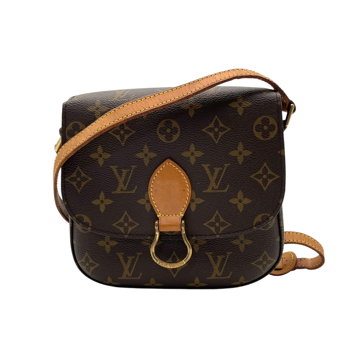 ルイヴィトン LOUIS VUITTON サンクルー PM モノグラム ショルダーバッグ 斜め掛け ポシェット フラップ PVC レザー 本革 ブラウン 茶 ゴールド金具 ヴィンテージ ビンテージ クラシカル エレガント レディース K5
