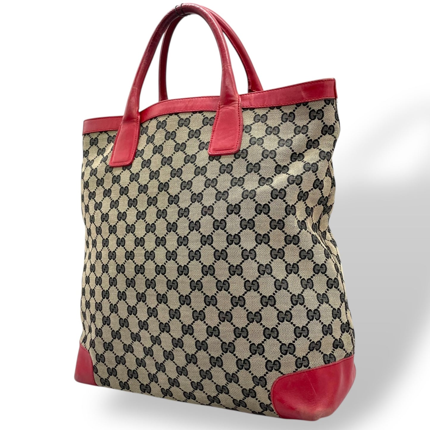 GUCCI グッチ GGキャンバス レザー トートバッグ グレー レッド モノグラム カジュアル クラシックデザイン レディース U10