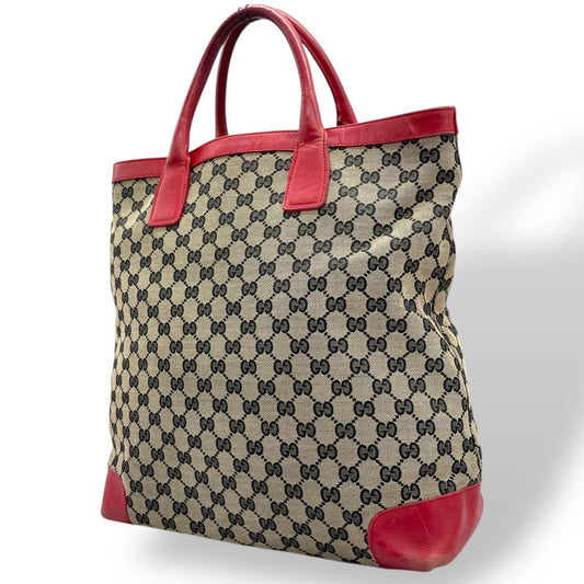 GUCCI グッチ GGキャンバス レザー トートバッグ グレー レッド モノグラム カジュアル クラシックデザイン レディース U10
