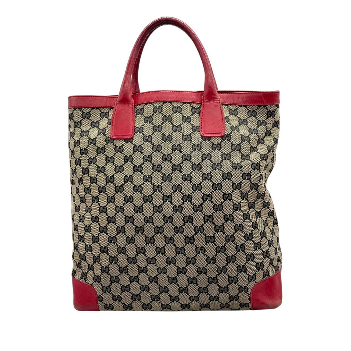 GUCCI グッチ GGキャンバス レザー トートバッグ グレー レッド モノグラム カジュアル クラシックデザイン レディース U10