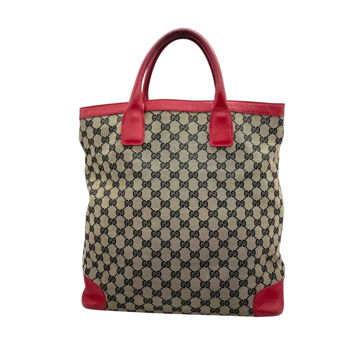 GUCCI グッチ GGキャンバス レザー トートバッグ グレー レッド モノグラム カジュアル クラシックデザイン レディース U10