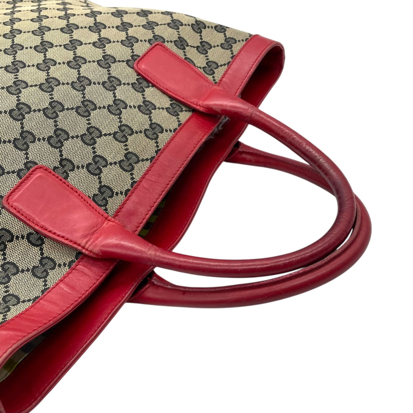 GUCCI グッチ GGキャンバス レザー トートバッグ グレー レッド モノグラム カジュアル クラシックデザイン レディース U10