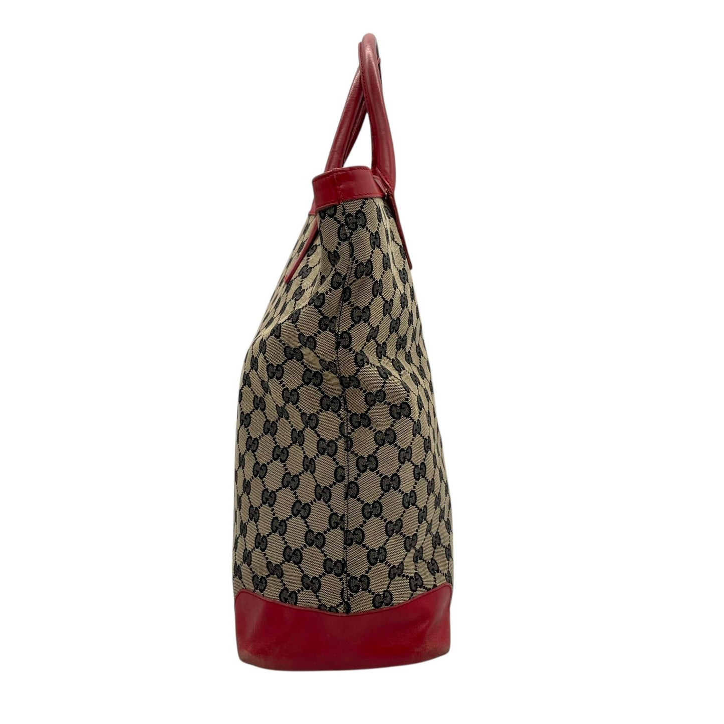 GUCCI グッチ GGキャンバス レザー トートバッグ グレー レッド モノグラム カジュアル クラシックデザイン レディース U10