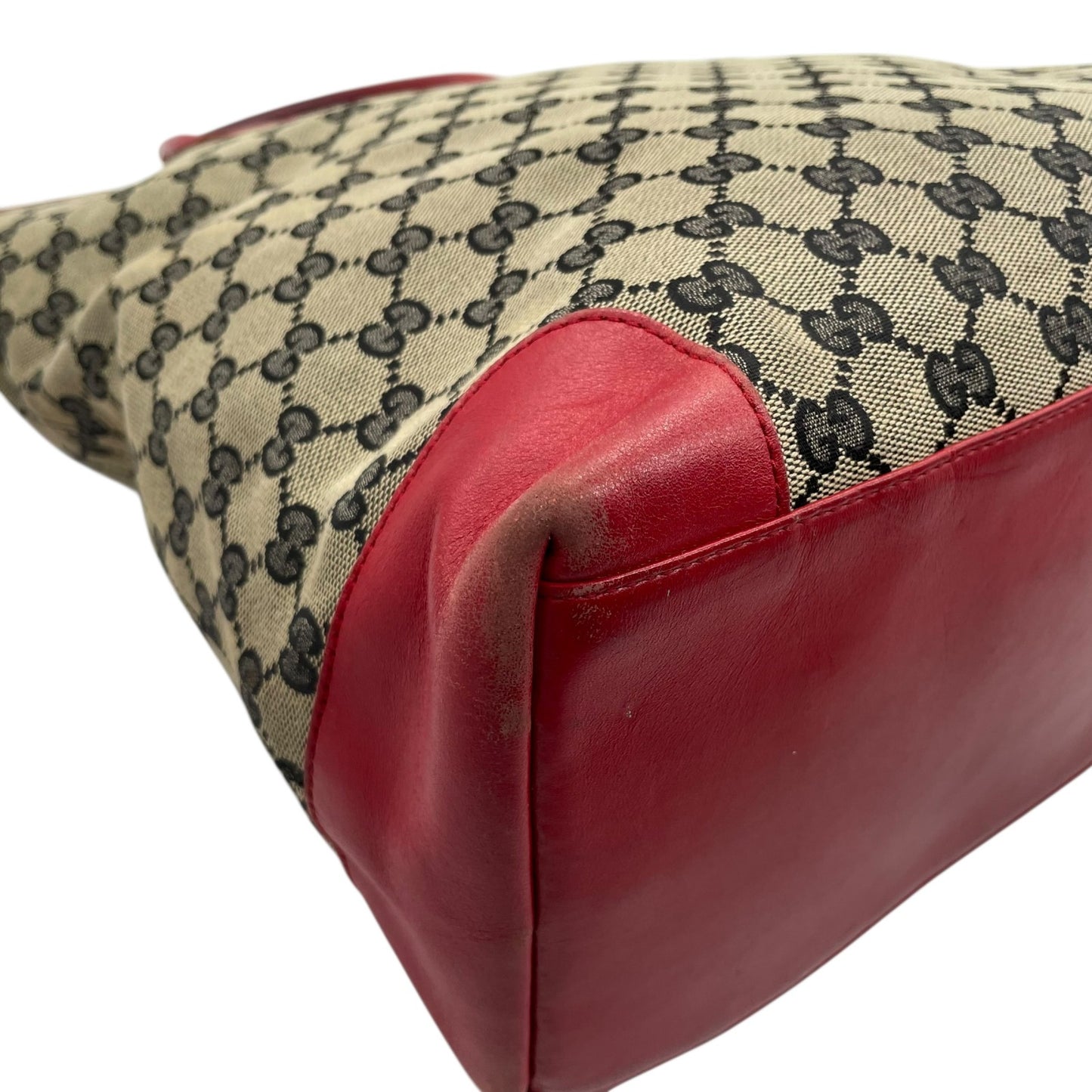 GUCCI グッチ GGキャンバス レザー トートバッグ グレー レッド モノグラム カジュアル クラシックデザイン レディース U10