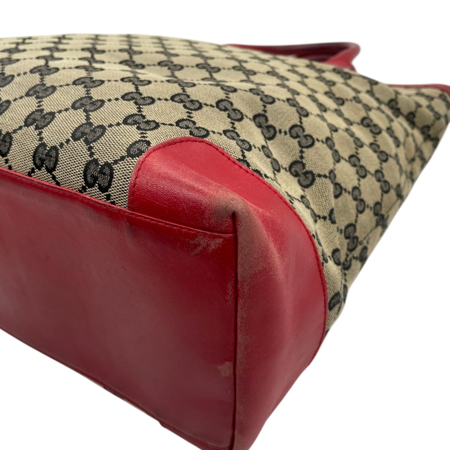 GUCCI グッチ GGキャンバス レザー トートバッグ グレー レッド モノグラム カジュアル クラシックデザイン レディース U10