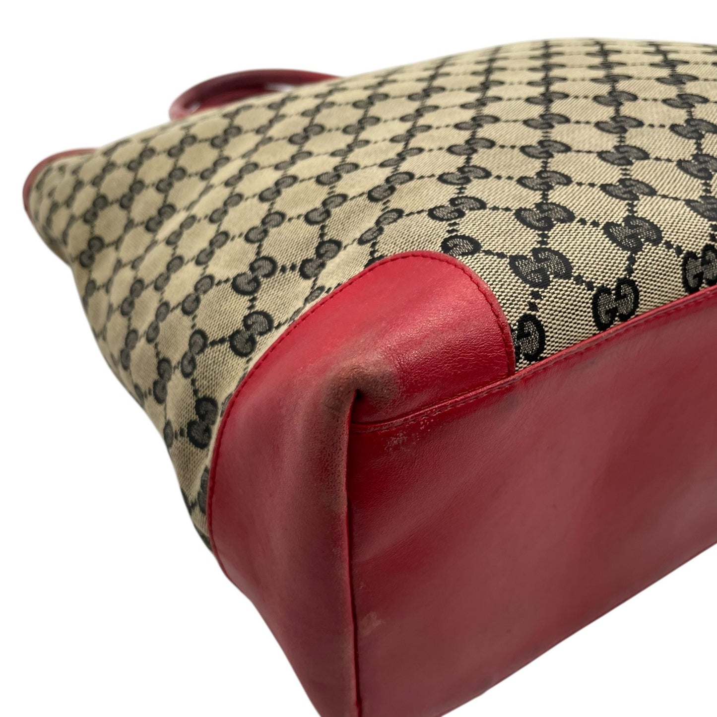 GUCCI グッチ GGキャンバス レザー トートバッグ グレー レッド モノグラム カジュアル クラシックデザイン レディース U10