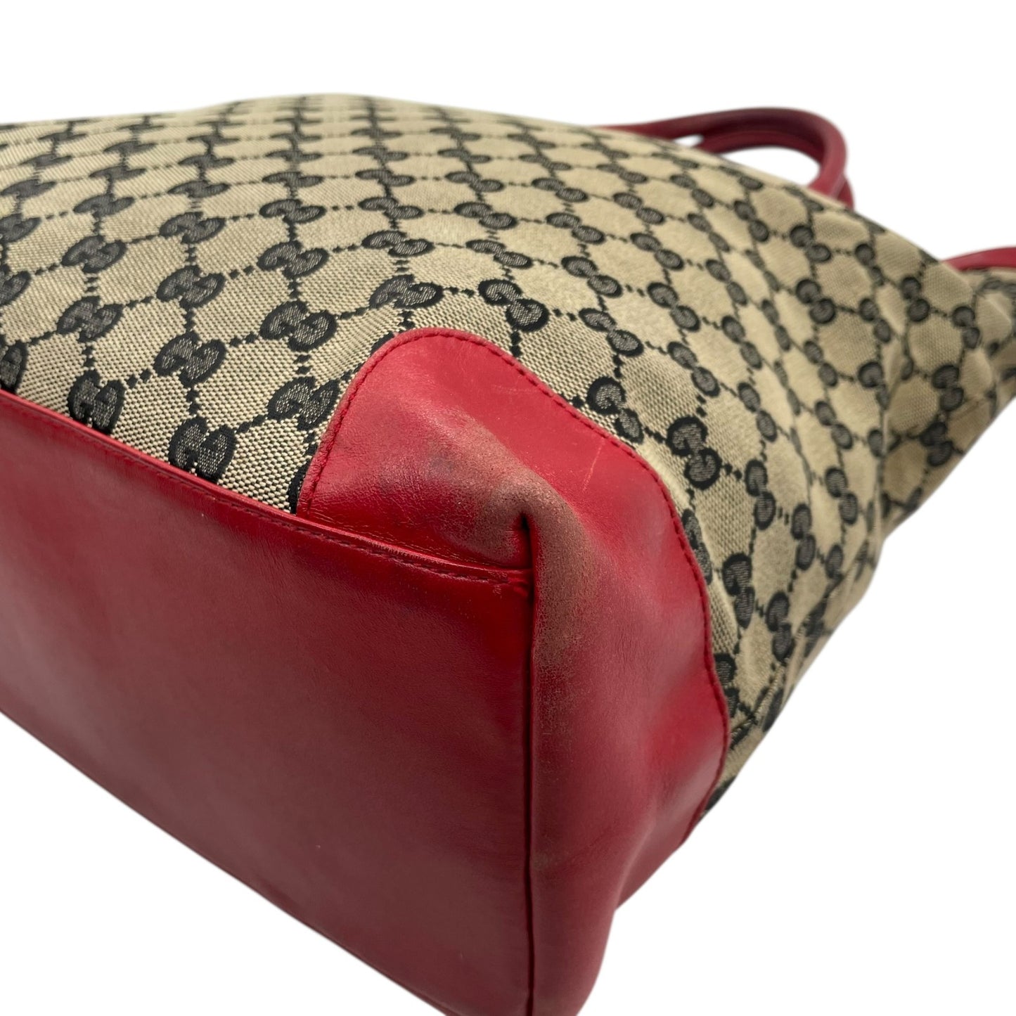 GUCCI グッチ GGキャンバス レザー トートバッグ グレー レッド モノグラム カジュアル クラシックデザイン レディース U10