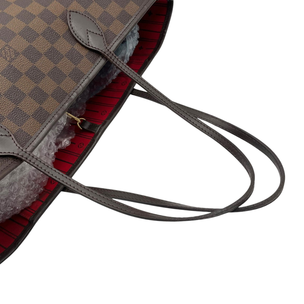 Louis Vuitton ルイヴィトン バッグ ダミエ エベヌ ネヴァーフルMM トートバッグ ハンドバッグ 手提げ 肩掛け PVC レザー ブラウン 茶系 レッド インナー赤 ゴールド金具 大容量 レディース 定番 H