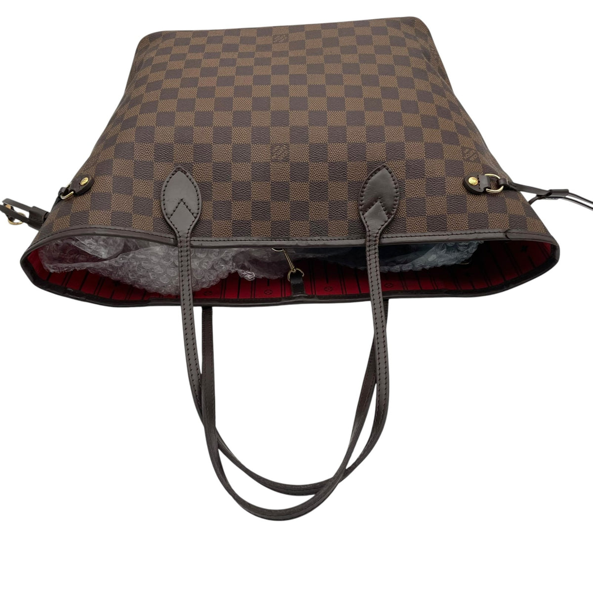 Louis Vuitton ルイヴィトン バッグ ダミエ エベヌ ネヴァーフルMM トートバッグ ハンドバッグ 手提げ 肩掛け PVC レザー ブラウン 茶系 レッド インナー赤 ゴールド金具 大容量 レディース 定番 H