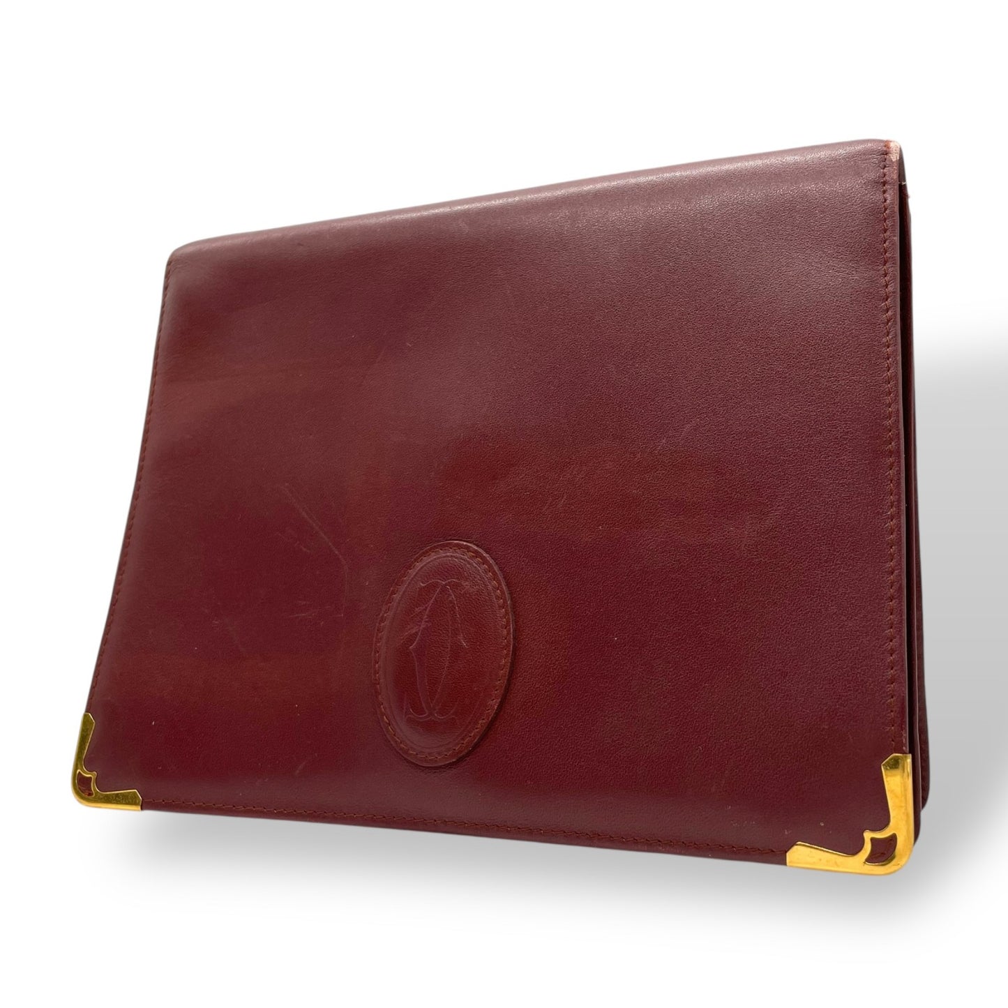 Cartier カルティエ Must de Cartier レザー クラッチバッグ ボルドー ゴールド金具 マストライン セカンドバッグ ヴィンテージ S97