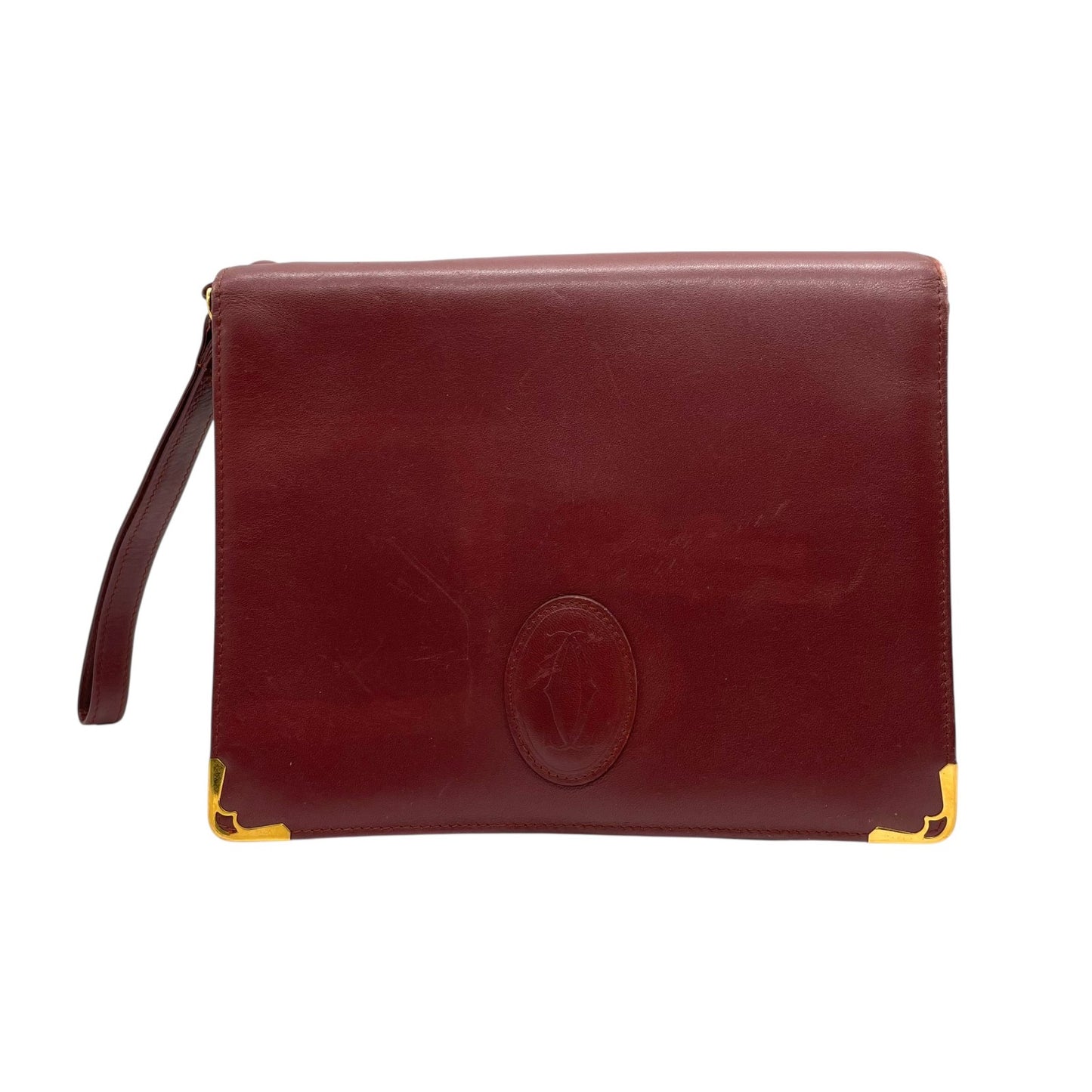 Cartier カルティエ Must de Cartier レザー クラッチバッグ ボルドー ゴールド金具 マストライン セカンドバッグ ヴィンテージ S97