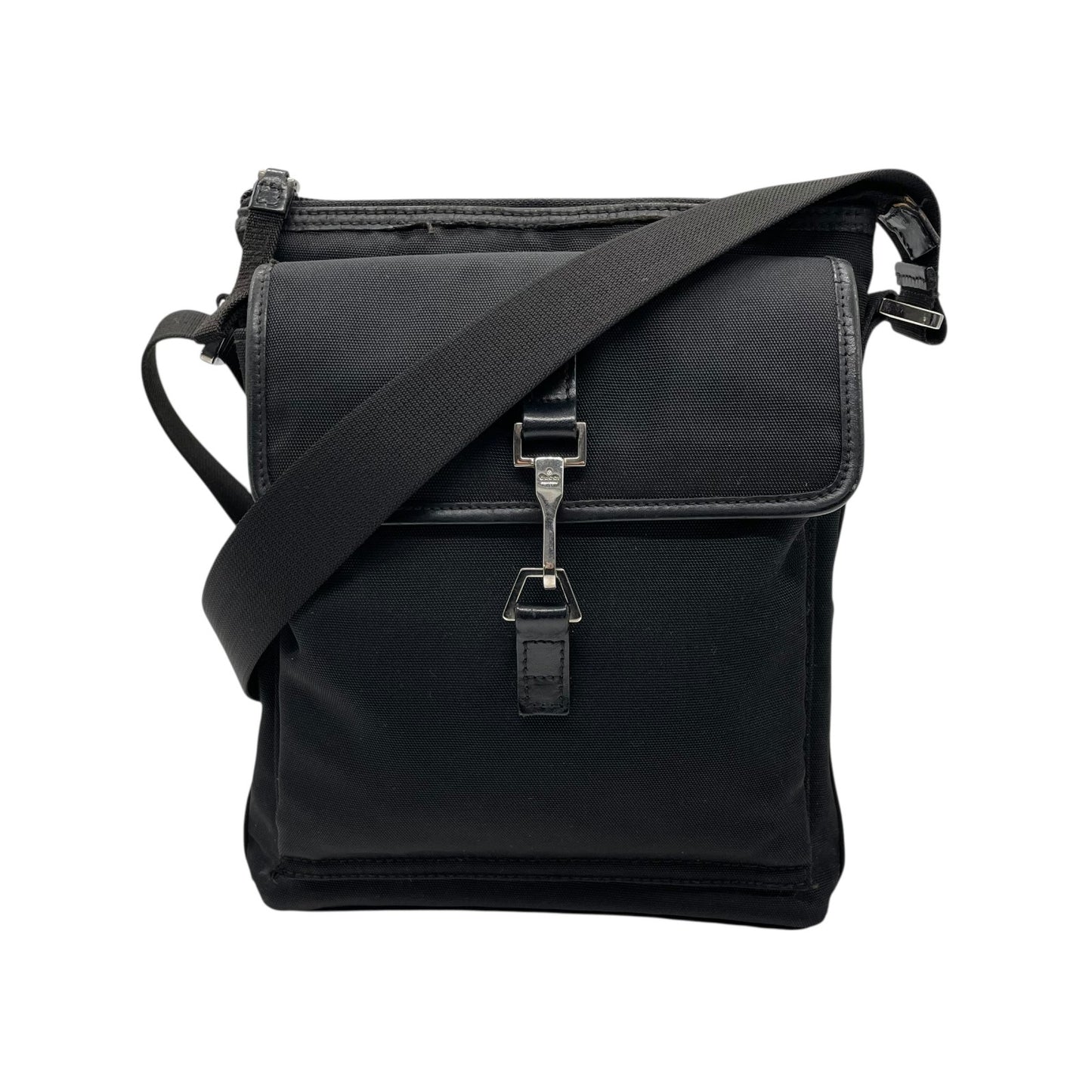 GUCCI グッチ ホースビット ナイロン レザー ショルダーバッグ 黒 ブラック シルバー金具 斜め掛け メンズ レディース K2