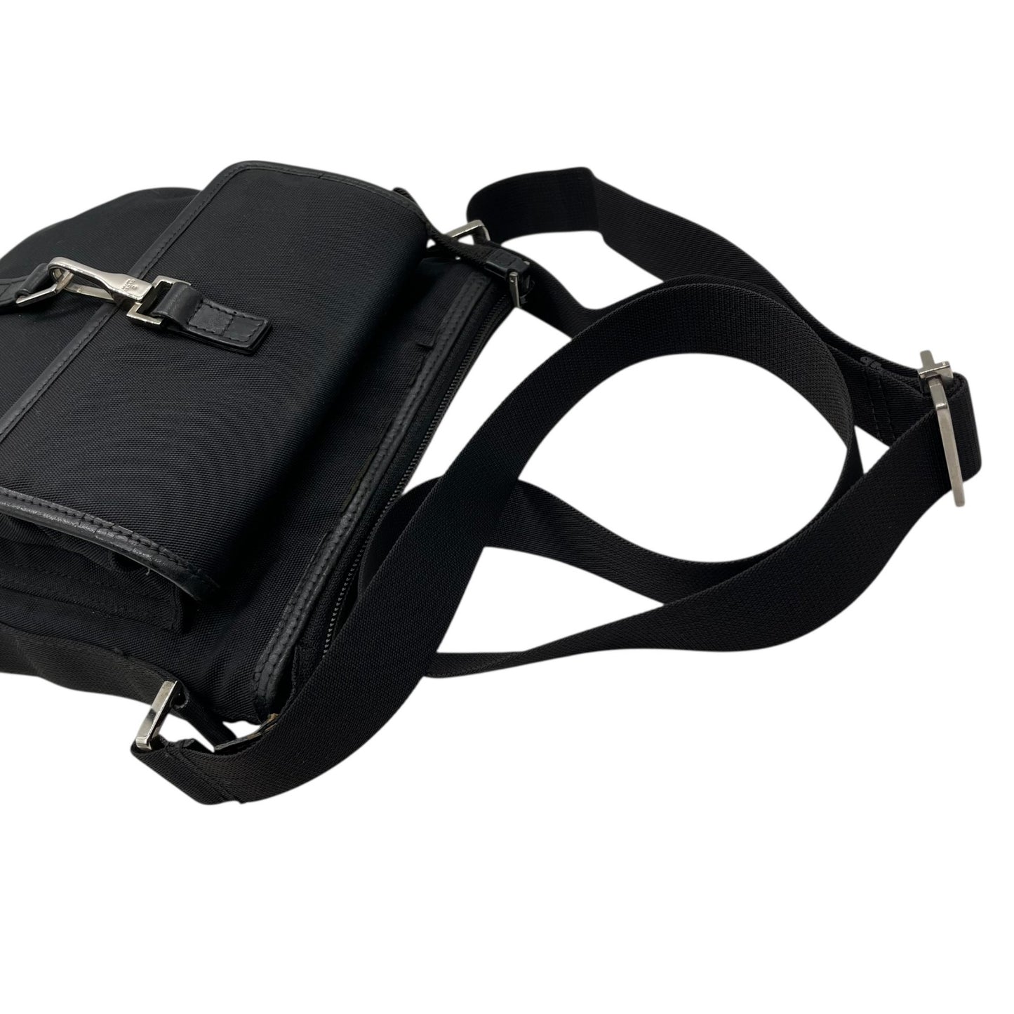 GUCCI グッチ ホースビット ナイロン レザー ショルダーバッグ 黒 ブラック シルバー金具 斜め掛け メンズ レディース K2