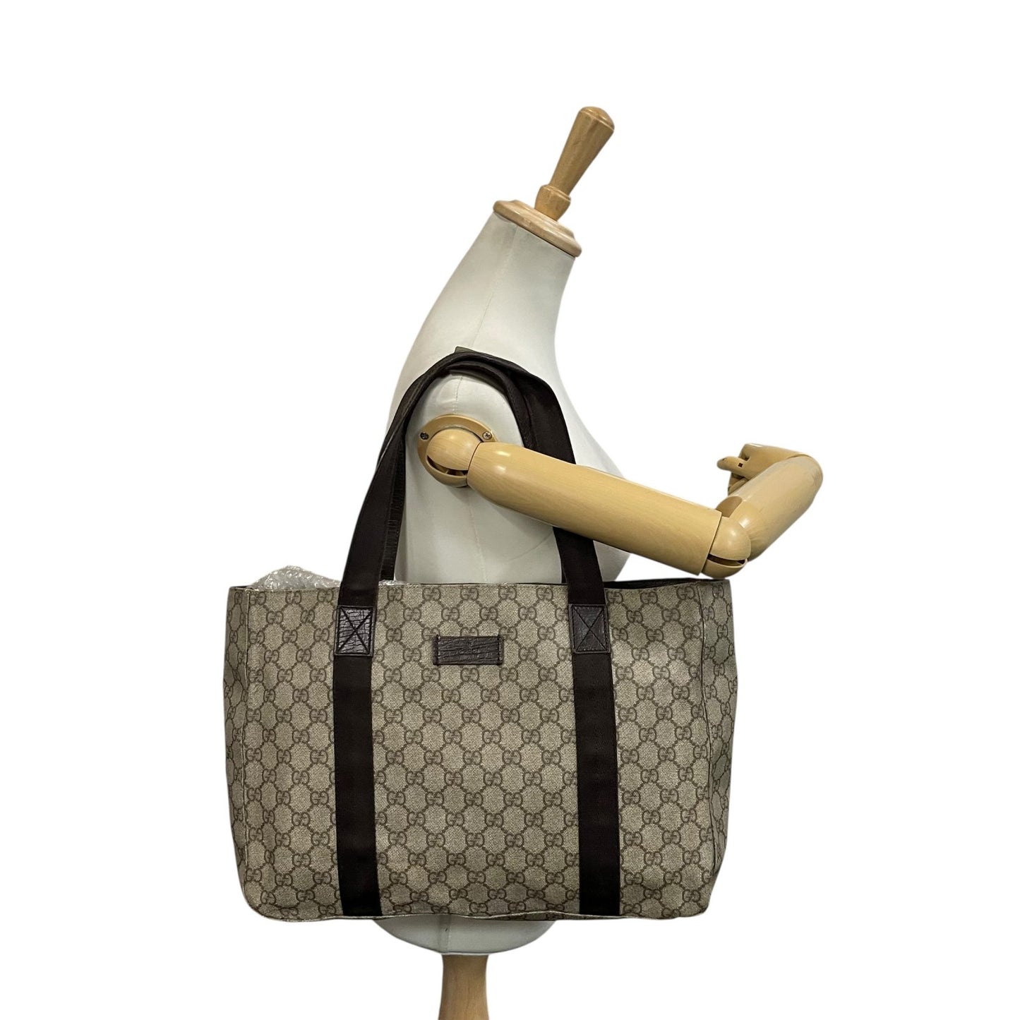 GUCCI グッチ GGスプリーム PVC レザー トートバッグ ベージュ ブラウン シルバー金具 GG柄 クラシック ショルダートート メンズ レディース S92