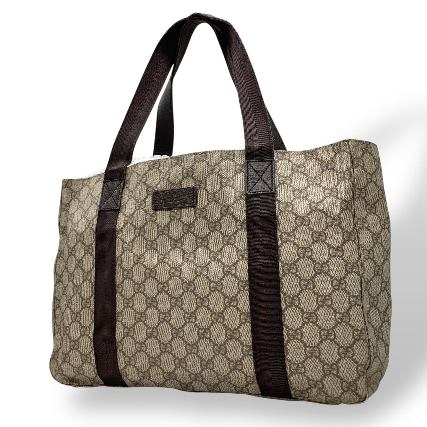GUCCI グッチ GGスプリーム PVC レザー トートバッグ ベージュ ブラウン シルバー金具 GG柄 クラシック ショルダートート メンズ レディース S92