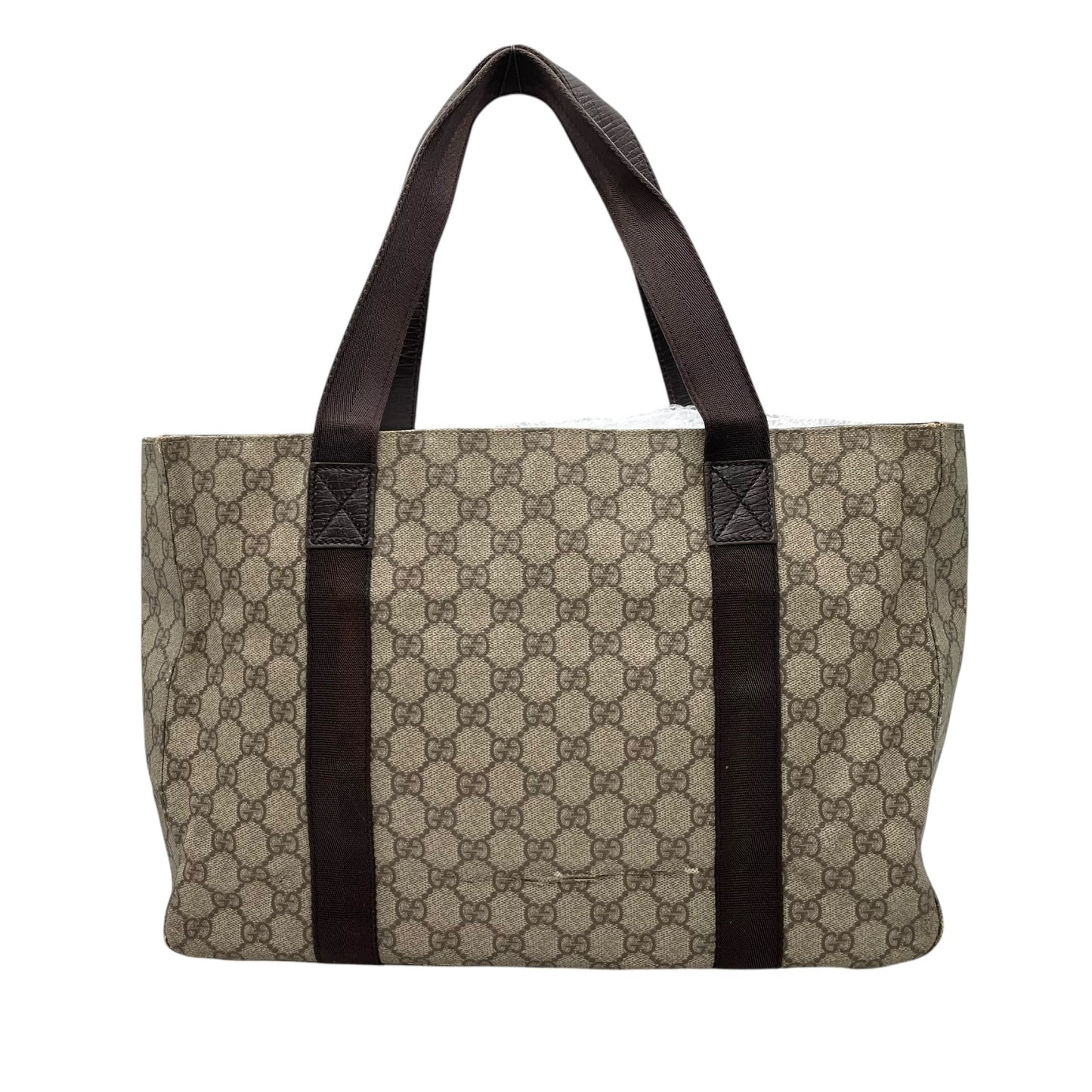 GUCCI グッチ GGスプリーム PVC レザー トートバッグ ベージュ ブラウン シルバー金具 GG柄 クラシック ショルダートート メンズ レディース S92