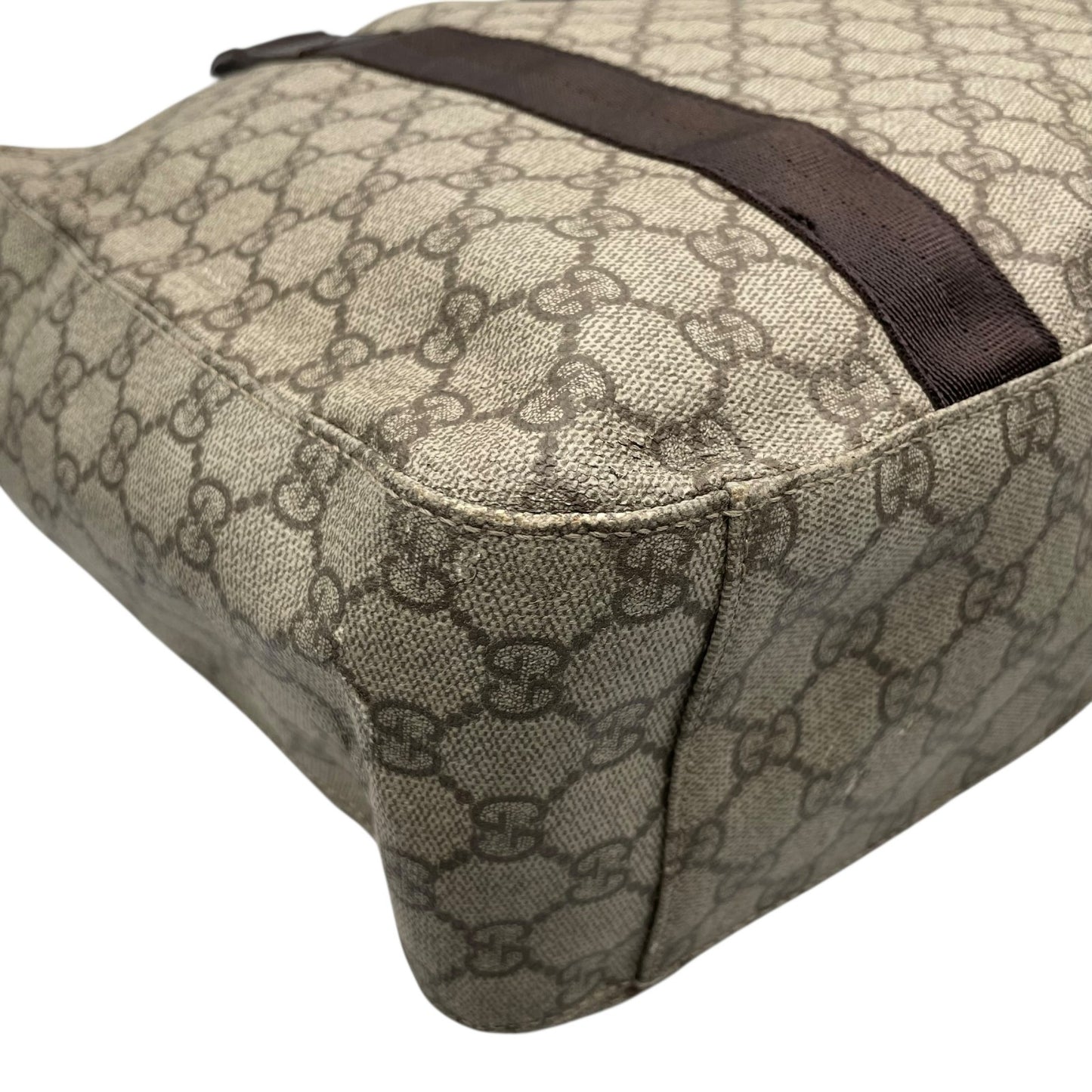 GUCCI グッチ GGスプリーム PVC レザー トートバッグ ベージュ ブラウン シルバー金具 GG柄 クラシック ショルダートート メンズ レディース S92