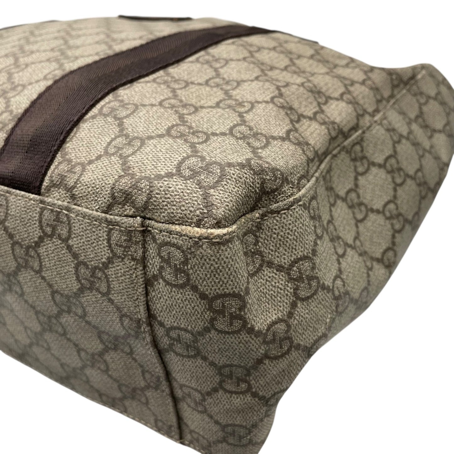 GUCCI グッチ GGスプリーム PVC レザー トートバッグ ベージュ ブラウン シルバー金具 GG柄 クラシック ショルダートート メンズ レディース S92