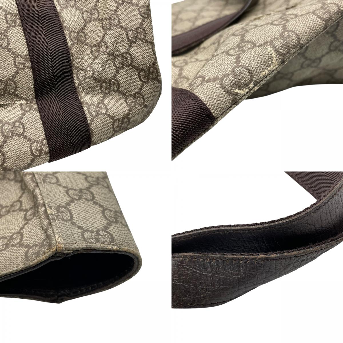 GUCCI グッチ GGスプリーム PVC レザー トートバッグ ベージュ ブラウン シルバー金具 GG柄 クラシック ショルダートート メンズ レディース S92