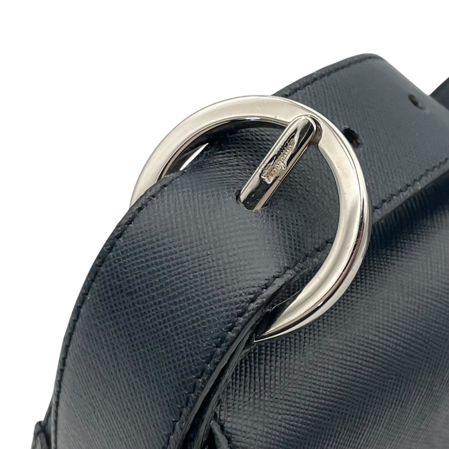 Salvatore Ferragamo フェラガモ ガンチーニ レザー 2WAY ショルダーバッグ ハンドバッグ ワンショルダー 肩掛け ネイビー シルバー金具 レディース C1