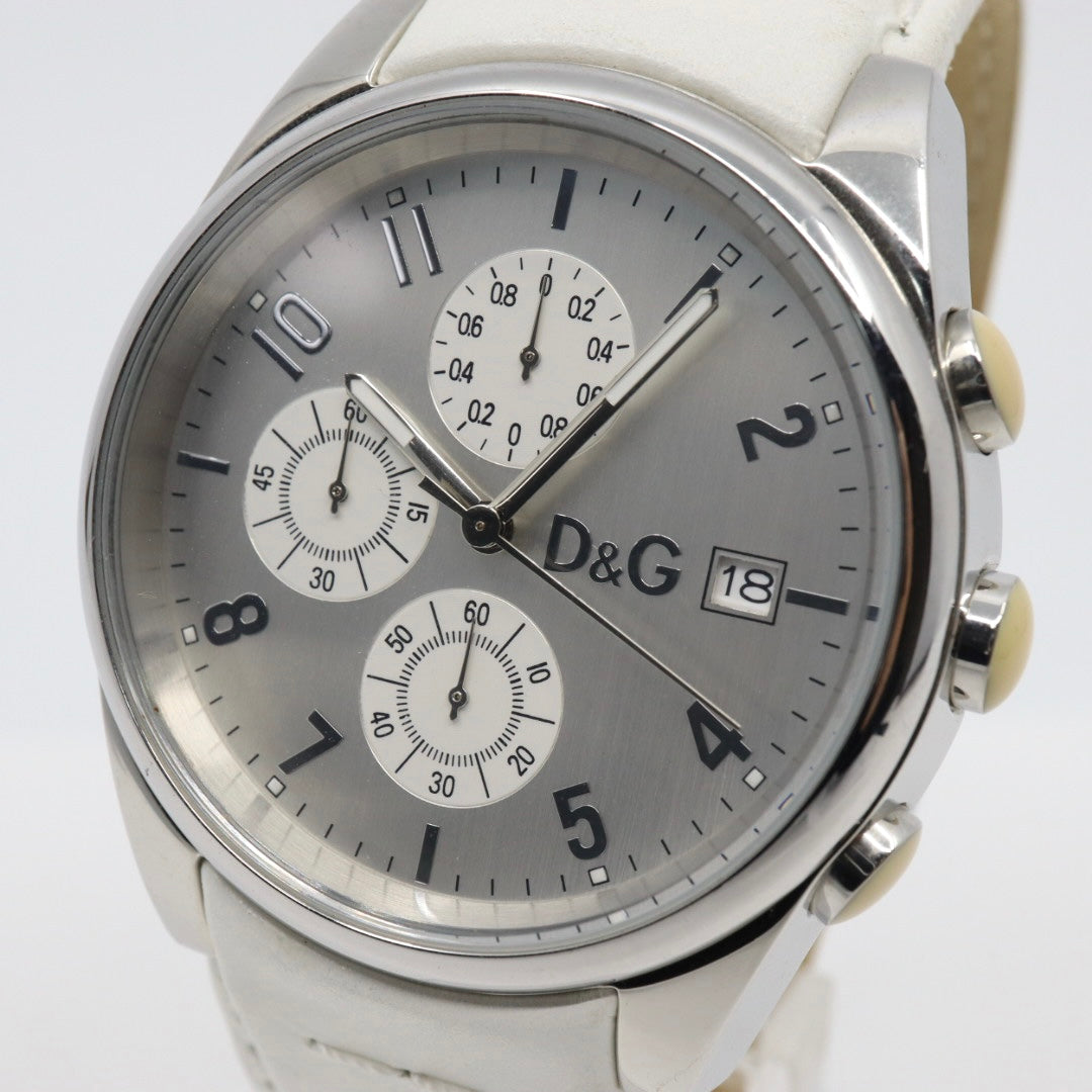 ドルチェ＆ガッバーナ DOLCE & GABBANA クロノグラフ 44mm メンズ腕時計 ステンレススチール シルバーダイヤル レザーベルト イタリアデザイン クォーツ　G10