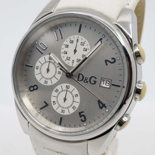 ドルチェ＆ガッバーナ DOLCE & GABBANA クロノグラフ 44mm メンズ腕時計 ステンレススチール シルバーダイヤル レザーベルト イタリアデザイン クォーツ　G10