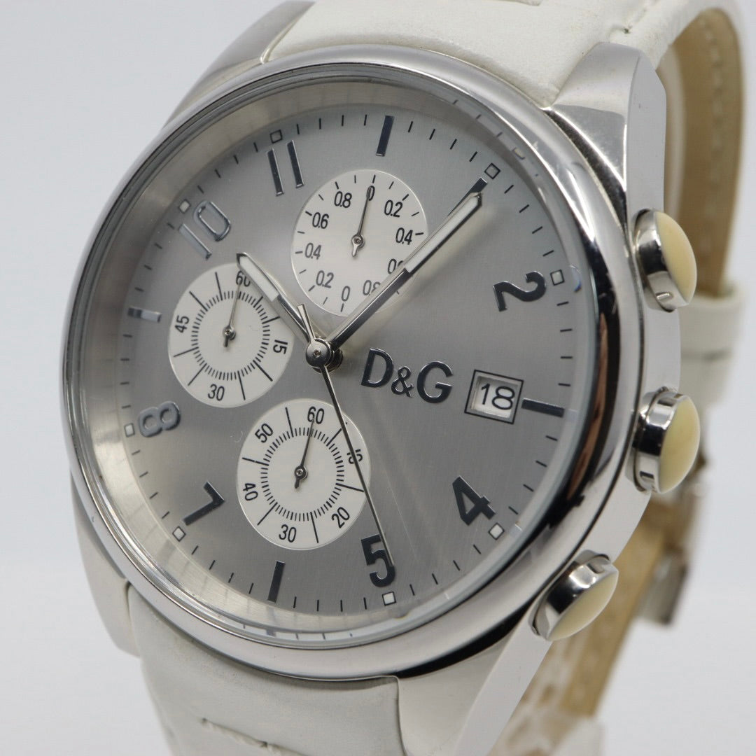 ドルチェ＆ガッバーナ DOLCE & GABBANA クロノグラフ 44mm メンズ腕時計 ステンレススチール シルバーダイヤル レザーベルト イタリアデザイン クォーツ　G10