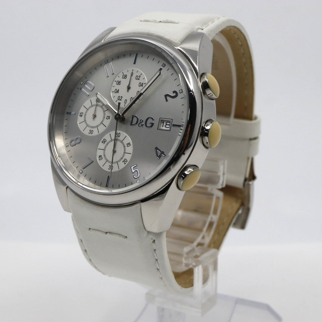 ドルチェ＆ガッバーナ DOLCE & GABBANA クロノグラフ 44mm メンズ腕時計 ステンレススチール シルバーダイヤル レザーベルト イタリアデザイン クォーツ　G10