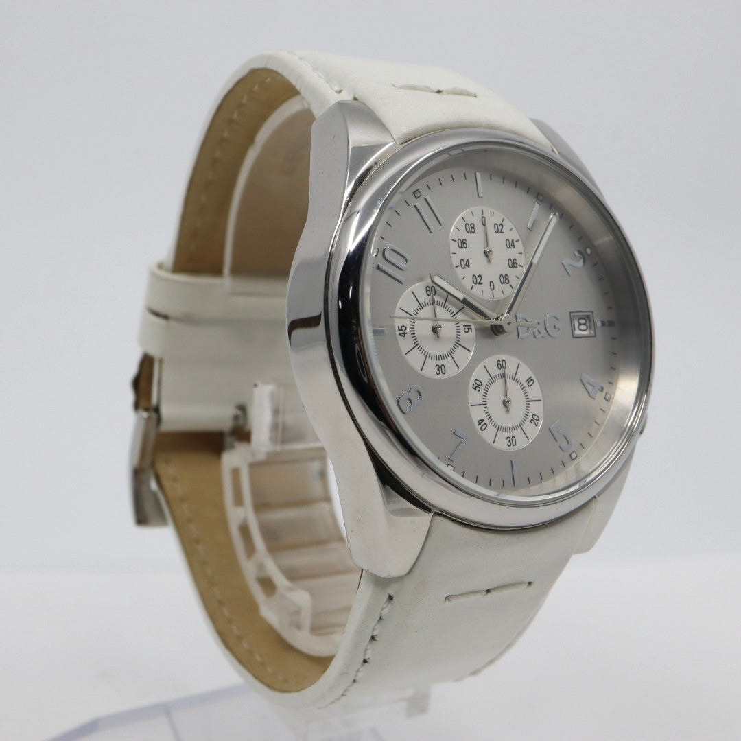 ドルチェ＆ガッバーナ DOLCE & GABBANA クロノグラフ 44mm メンズ腕時計 ステンレススチール シルバーダイヤル レザーベルト イタリアデザイン クォーツ　G10