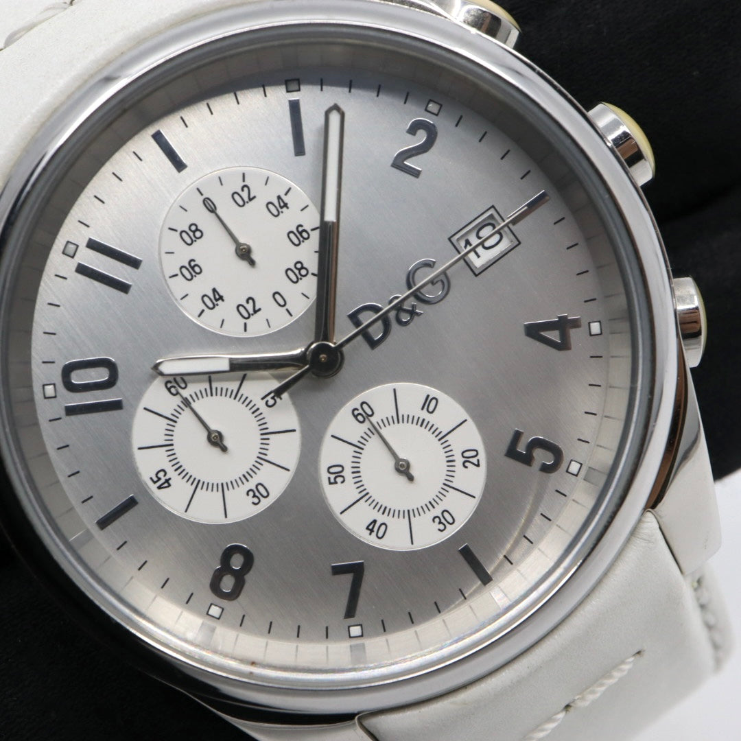 ドルチェ＆ガッバーナ DOLCE & GABBANA クロノグラフ 44mm メンズ腕時計 ステンレススチール シルバーダイヤル レザーベルト イタリアデザイン クォーツ　G10