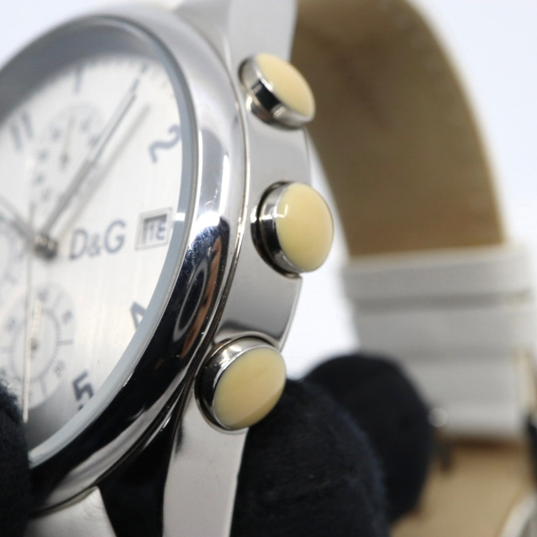 ドルチェ＆ガッバーナ DOLCE & GABBANA クロノグラフ 44mm メンズ腕時計 ステンレススチール シルバーダイヤル レザーベルト イタリアデザイン クォーツ　G10