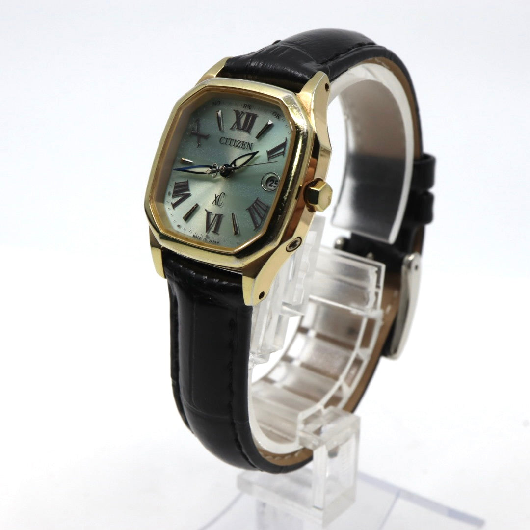 箱付 シチズン CITIZEN xC クロスシー エコドライブ 電波時計 H058-T017576 レディース 腕時計 ソーラー スクエア オクタゴン ゴールド グリーン文字盤 レザー 革ベルト アナログ クラシック G