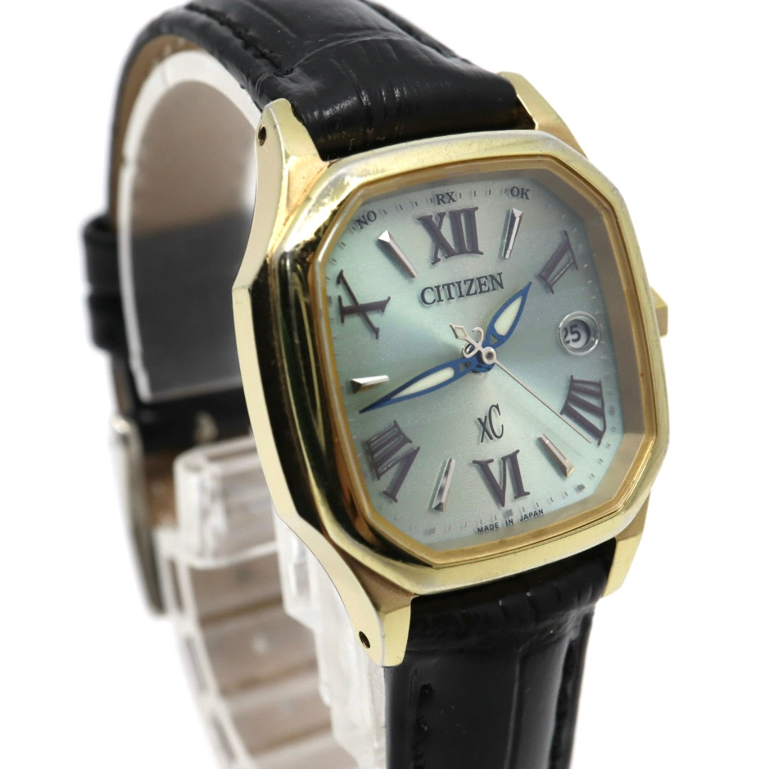箱付 シチズン CITIZEN xC クロスシー エコドライブ 電波時計 H058-T017576 レディース 腕時計 ソーラー スクエア オクタゴン ゴールド グリーン文字盤 レザー 革ベルト アナログ クラシック G